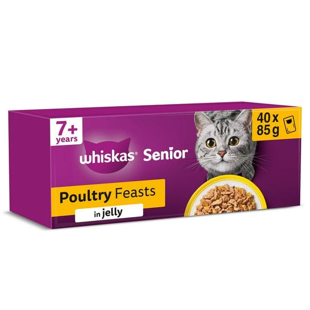 Whiskas 7+ Poultry Feasts in Jelly Senior Wet Cat Food Pouches 40 x 85g - gallery image 1