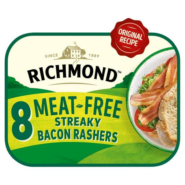 Richmond Vegan & Vegetarian Streaky Bacon Rashers x8 120g - gallery image 1