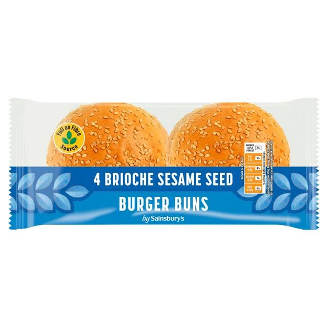Sainsbury's Sesame Seed Brioche Burger Buns Rolls x4 - gallery image 1