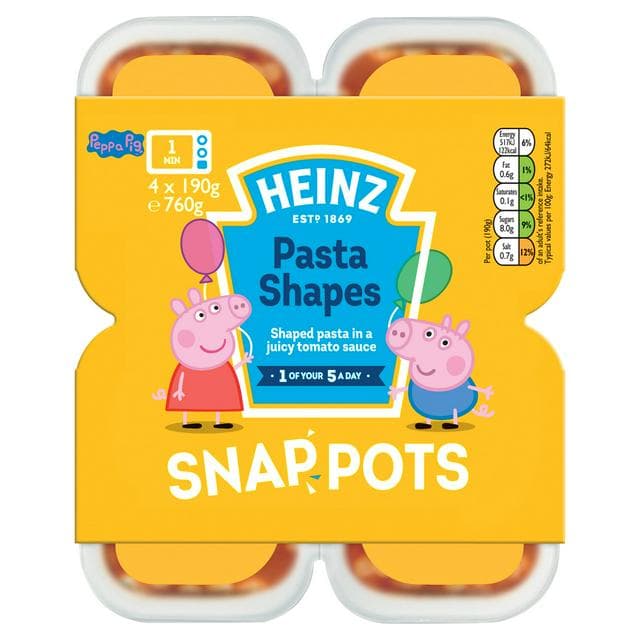 Heinz Peppa Pig Pasta Shapes Snap Pots 4x190g - gallery image 1