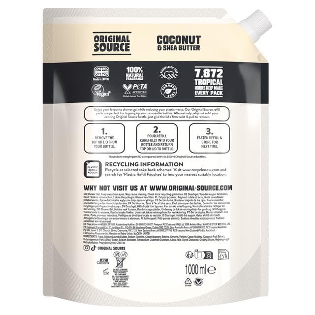 Original Source 1L Coconut & Shea Butter Shower Gel Refill - gallery image 2