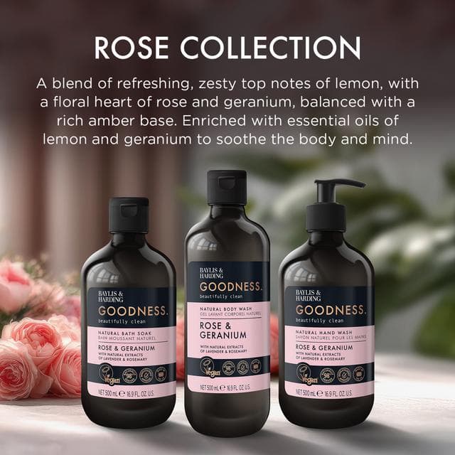 Baylis & Harding Goodness Rose & Geranium Natural Body Wash 500ml - gallery image 4