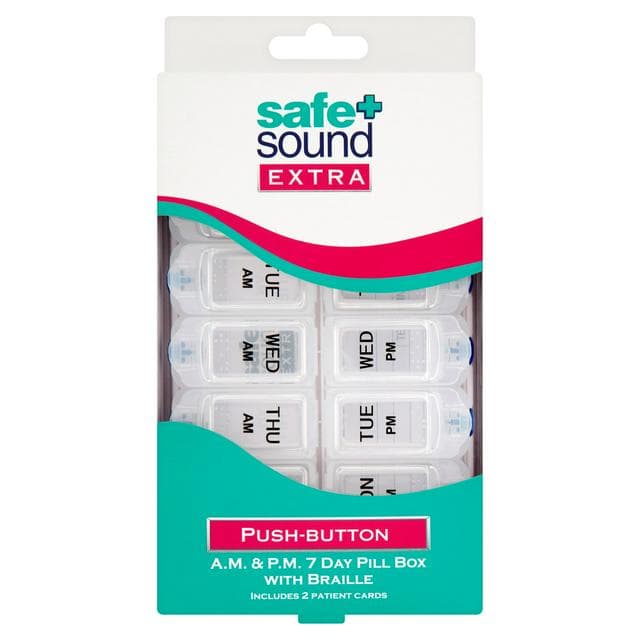 Safe + Sound Extra Push Button AM & PM 7 Day Pill Box with Braille - gallery image 1