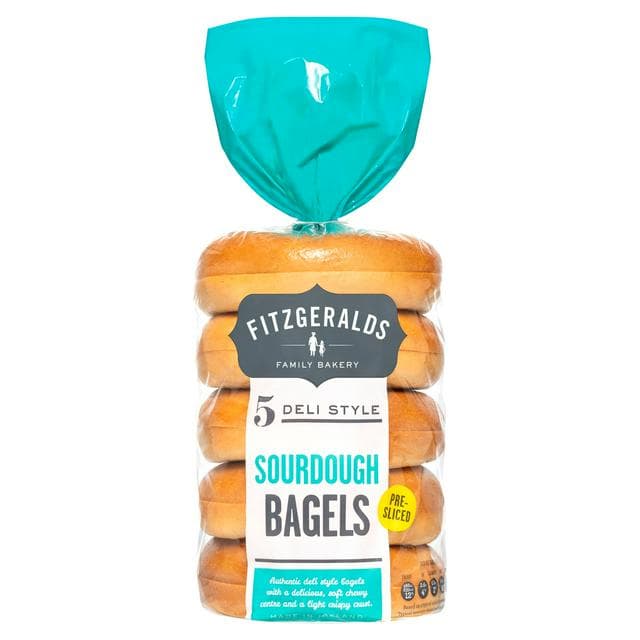 Fitzgeralds Family Bakery Deli Style Sourdough Bagels Pre-Sliced x5 425g - gallery image 1