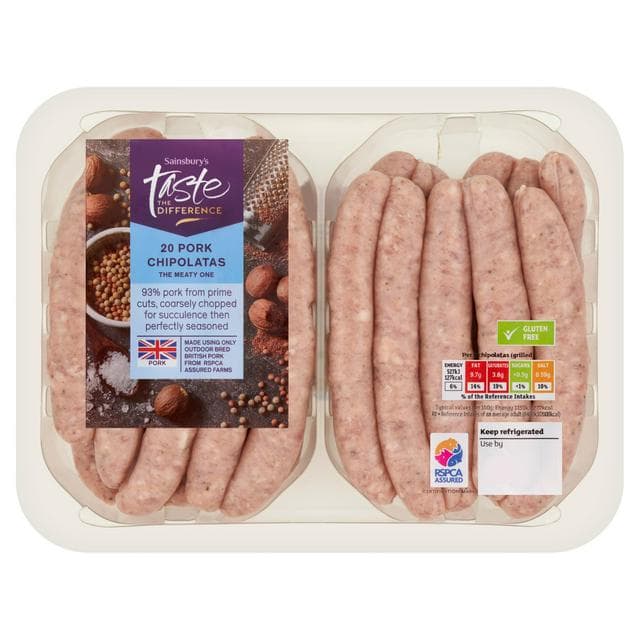 Sainsbury's British Pork Chipolatas, Taste the Difference x20 625g - gallery image 1