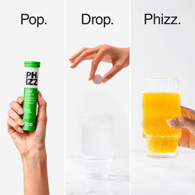 Phizz Daily 3-in-1 Hydration, Electrolytes & Vitamins Effervescent Tablets Mango x20 Tablets - gallery image 6