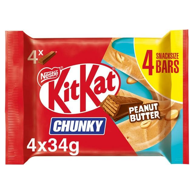KitKat Chunky Peanut Butter Chocolate Bar Multipack x4 34g - gallery image 1