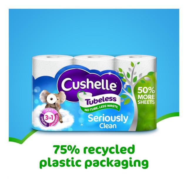 Cushelle Seriously Clean 6 x Tubeless Toilet Rolls 50% More Sheets - gallery image 5