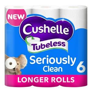Cushelle Seriously Clean 6 x Tubeless Toilet Rolls 50% More Sheets