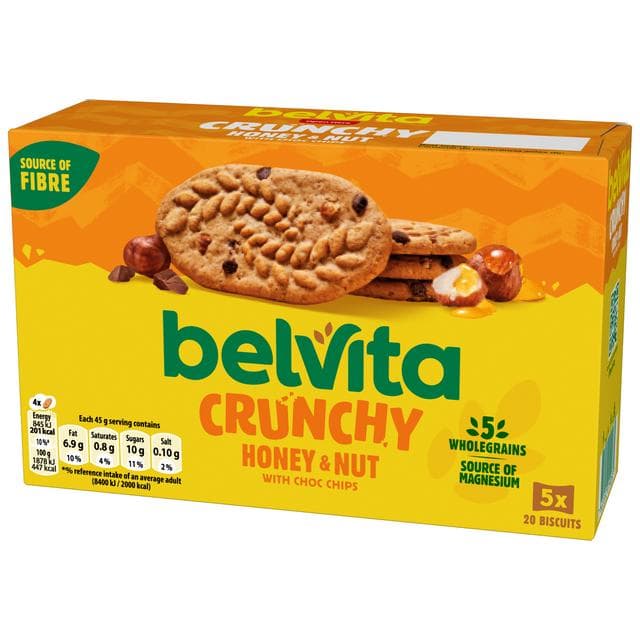 Belvita 5 x 45g Honey & Nut with Chocolate Chips Multipack Cereal Snack Bars - gallery image 6
