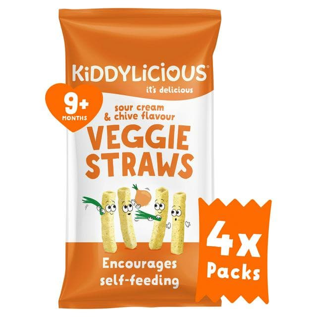 Kiddylicious Sour Cream & Chive Flavoured Veggie Straws Baby Snacks 4x12g - gallery image 1