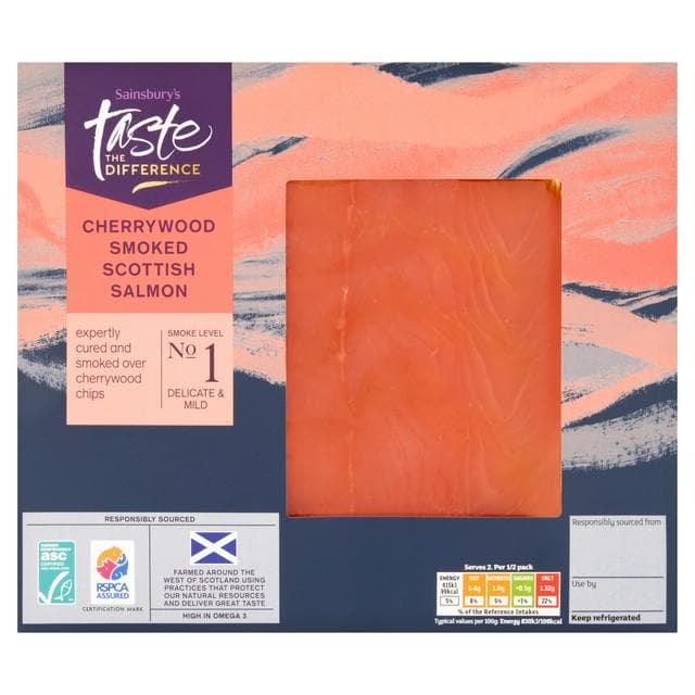 Sainsbury's ASC Scottish Cherry Wood Smoked Salmon, Taste the Difference 100g (Ready To Eat) - gallery image 1