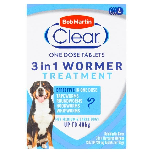 Bob Martin Clear 3 In 1 Flavoured Wormer Tablets For Dogs x4 150/144/50mg - gallery image 1