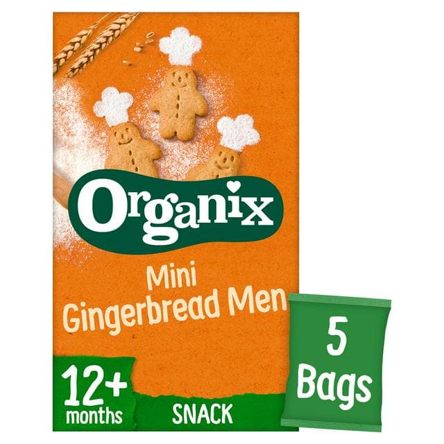 Organix 5 x 20g 12+ Months Mini Gingerbread Men Biscuits Toddler Multipack Snacks - gallery image 1