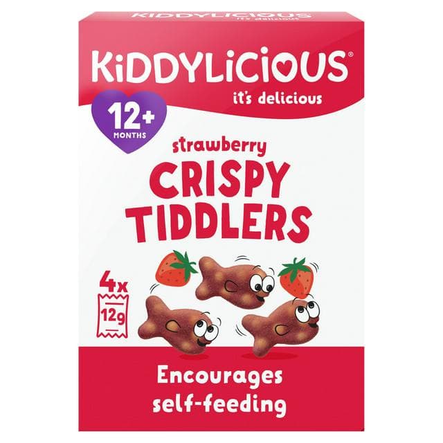 Kiddylicious Strawberry Crispy Tiddlers Baby Snacks 4x12g - gallery image 1