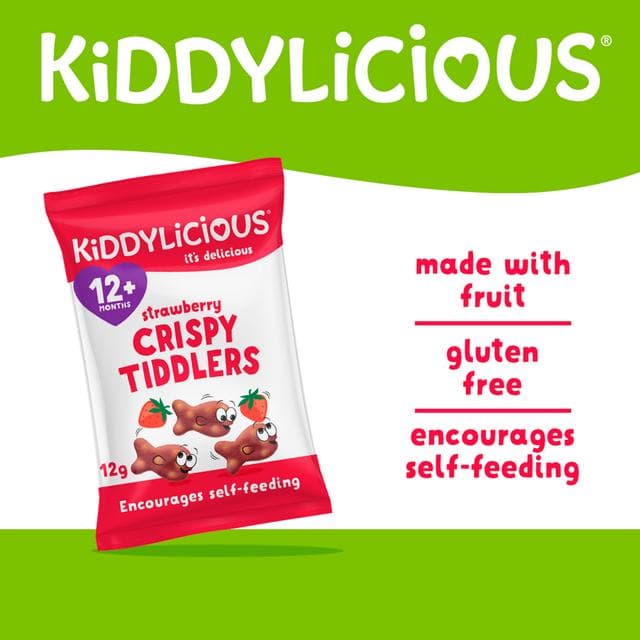Kiddylicious Strawberry Crispy Tiddlers Baby Snacks 4x12g - gallery image 2