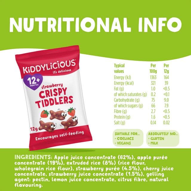 Kiddylicious Strawberry Crispy Tiddlers Baby Snacks 4x12g - gallery image 3