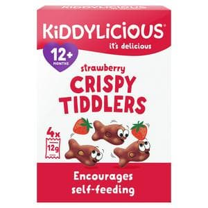 Kiddylicious Strawberry Crispy Tiddlers Baby Snacks 4x12g