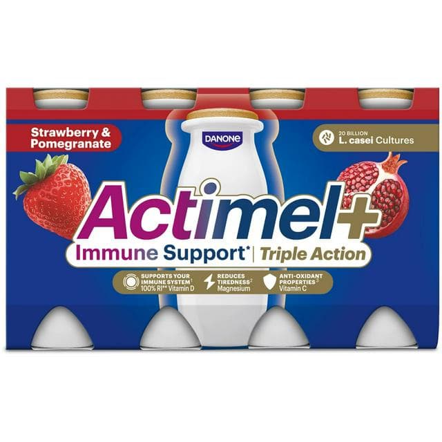 Actimel Triple Action Strawberry & Pomegranate Yoghurt Drink 8 x 100g - gallery image 1