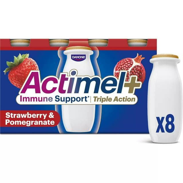 Actimel Triple Action Strawberry & Pomegranate Yoghurt Drink 8 x 100g - gallery image 1