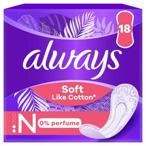 Always Soft Like Cotton 0% Perfume Normal Liners x18