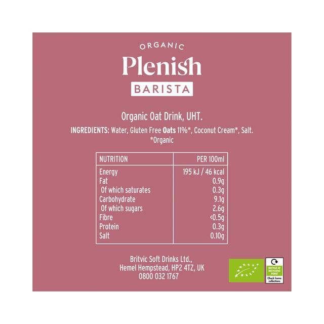 Plenish 1L Long Life Dairy Free Organic Oat Barista Drink - gallery image 2