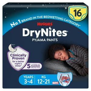 Huggies DryNites Boys Pyjama Pants for Bedwetting Age 3-4 Years 12-21kg x16