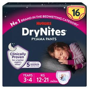Huggies DryNites Girls Pyjama Pants for Bedwetting Age 3-4 Years 12-21kg x16