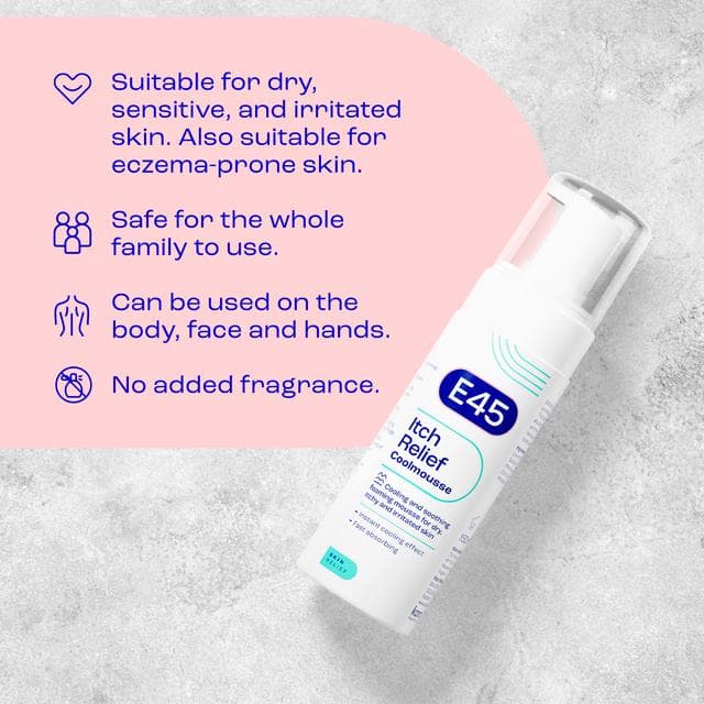 E45 Itch Relief Cool Mousse Moisturiser for Irritated & Dry Skin 150ml - gallery image 2