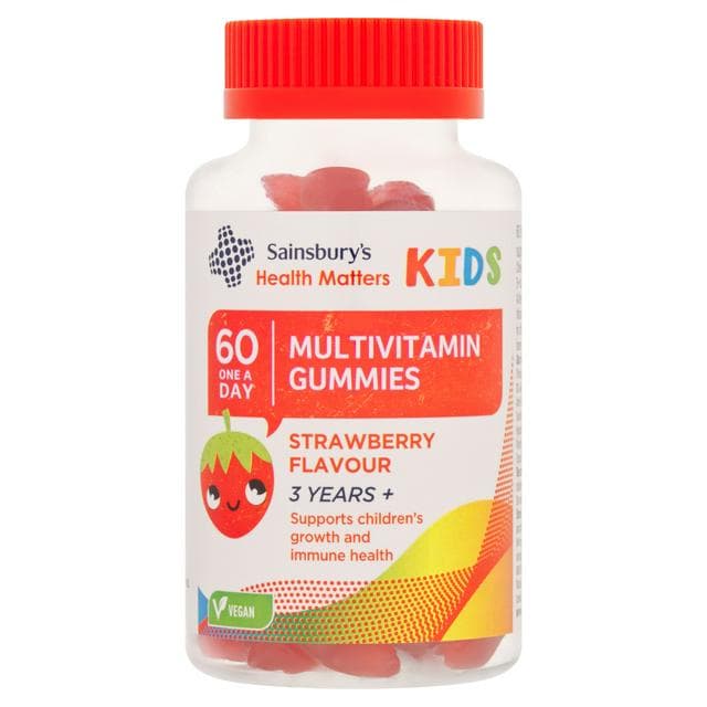 Sainsbury's Health Matters Kids Strawberry Flavour Multivitamin Gummies One a Day 3 Years+ x60 - gallery image 1