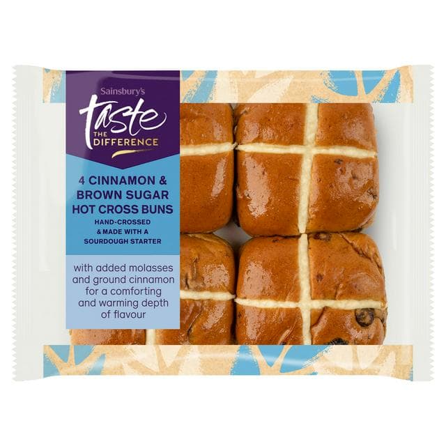Sainsbury's Cinnamon & Brown Sugar Hot Cross Buns, Taste the Difference x4 280g - gallery image 1