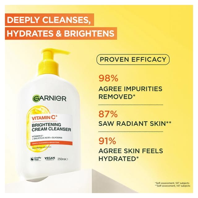 Garnier Skin Active Vitamin C Skincare Brightening Cream Cleanser For Dull & Uneven Skin 250ml - gallery image 2