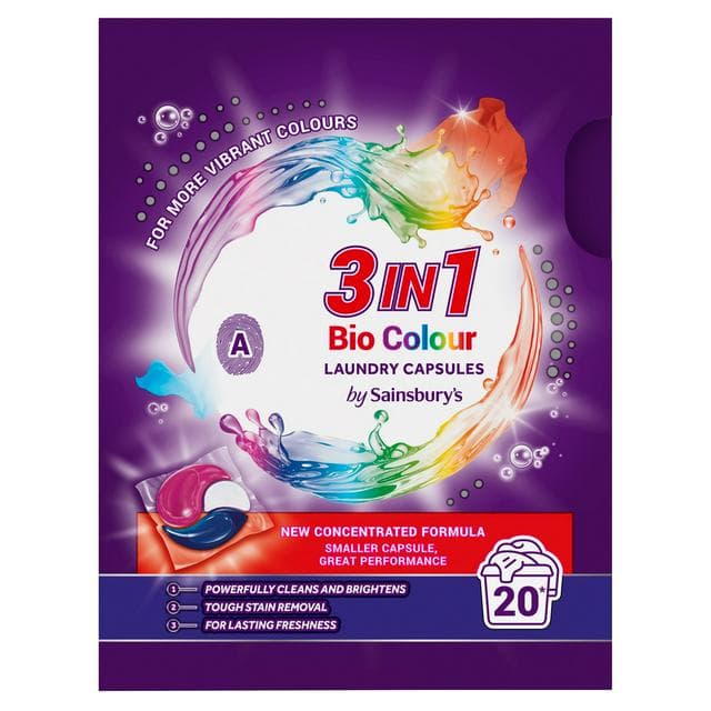 Sainsbury's 3 in 1 Bio Colour Laundry Capsules 20 Washes - gallery image 1