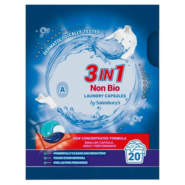 Sainsbury's 3 in 1 Non Bio Laundry Capsules 20 Washes - gallery image 1