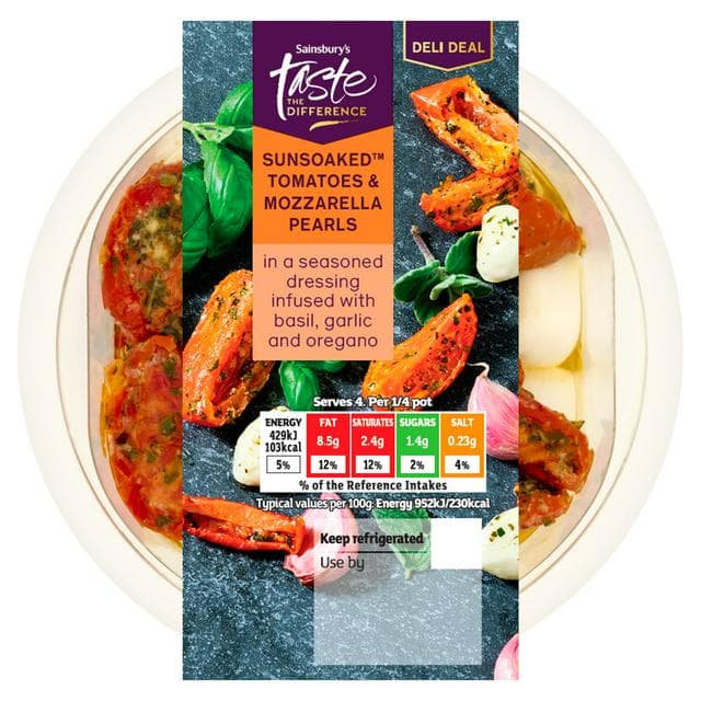 Sainsbury's Sunsoaked Tomatoes & Mozzarella Pearls, Taste the Difference 180g - gallery image 1