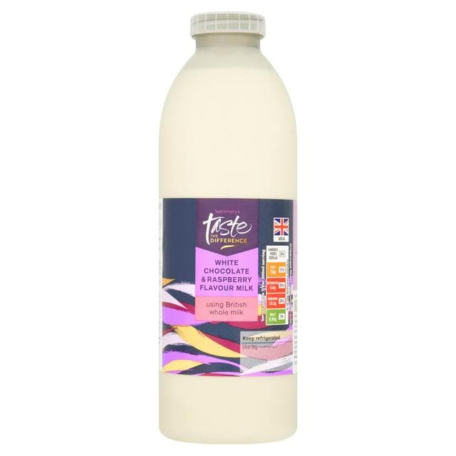 Sainsbury's White Chocolate & Raspberry Milk, Taste the Difference 750ml - gallery image 1
