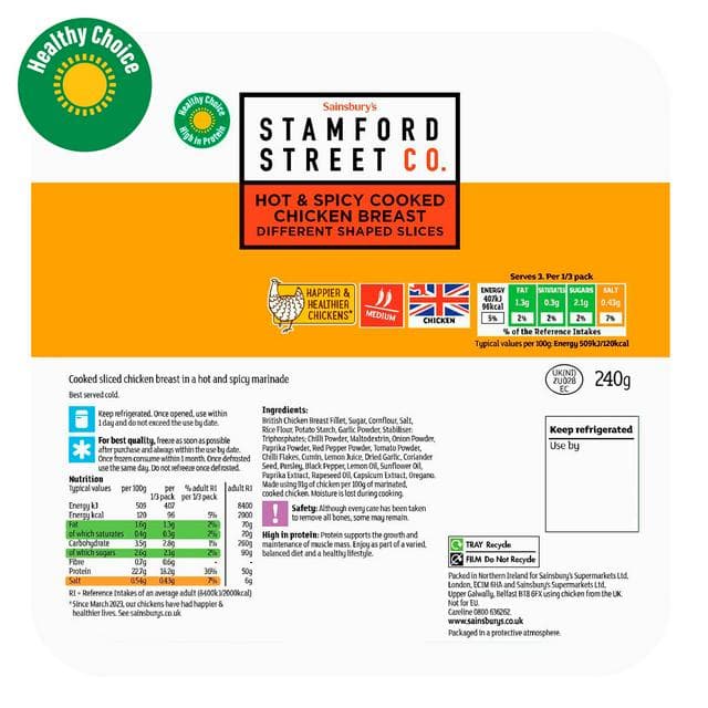 Stamford Street Co. Hot & Spicy Cooked Chicken Breast 240g (ready to eat) - gallery image 1