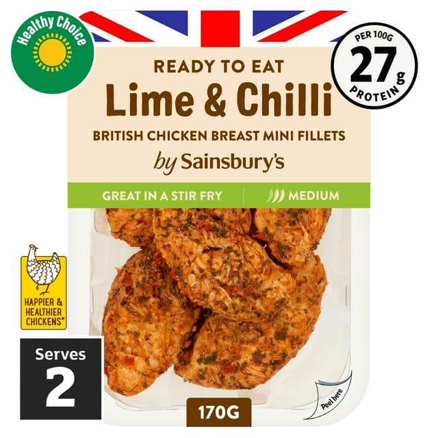 Sainsbury's Lime & Chilli Cooked British Chicken Mini Fillets 170g (ready to eat) - gallery image 1