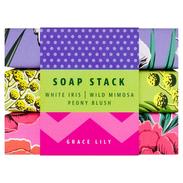 Grace Lily 3 x 100g White Iris, Wild Mimosa & Peony Blush Soap Stack - gallery image 1