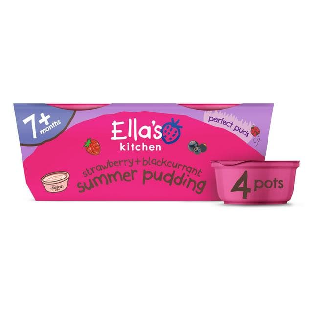 Ella's Kitchen Strawberry + Blackcurrant Summer Pudding 7 Months+ 4x80g - gallery image 1