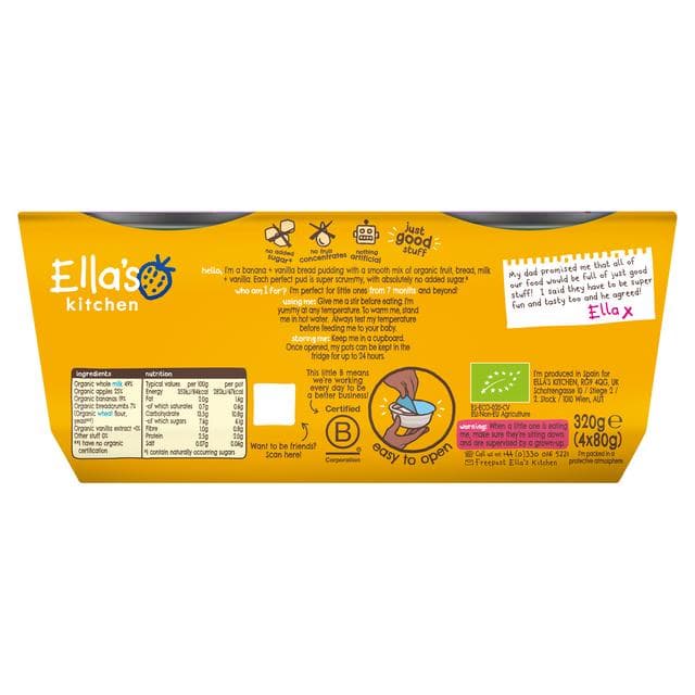 Ella's Kitchen Banana + Vanilla Bread Pudding 7 Months+ 4x80g - gallery image 2