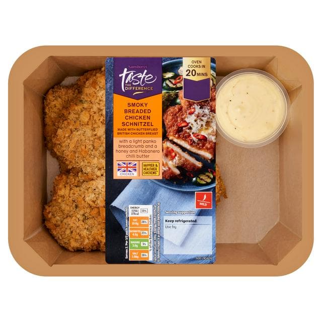 Sainsbury's Smoky Breaded British Chicken Schnitzel with a Honey & Habanero Butter, Taste the Difference x2 350g - gallery image 1