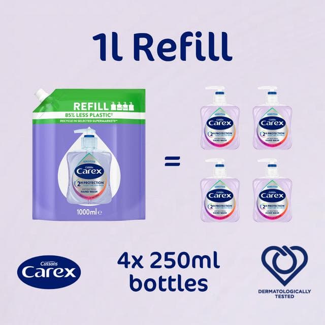 Carex 1L Sensitive Antibacterial Hand Wash Refill Pack - gallery image 2