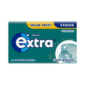 Wrigley's Extra Cool Breeze Sugarfree Chewing Gum Multipack 5 x 10