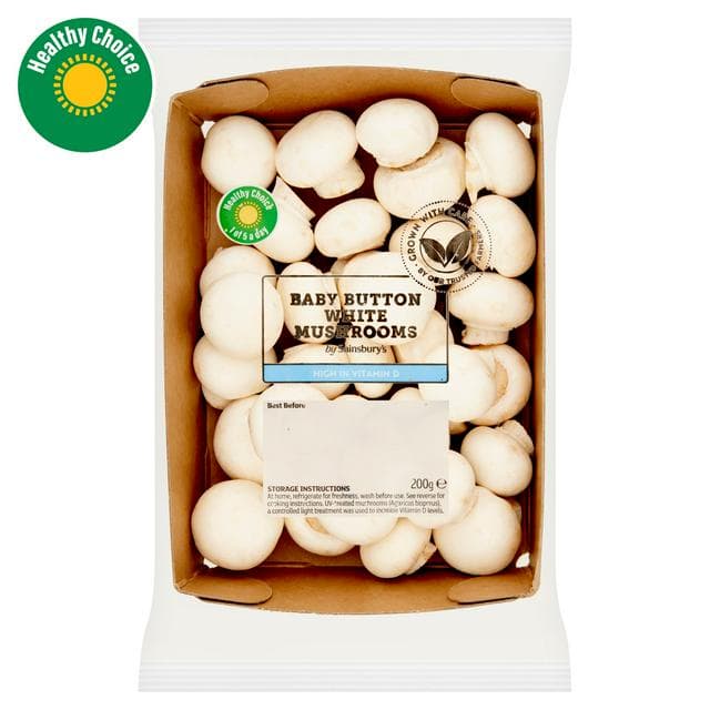Sainsbury's White Baby Button Vitamin D Mushrooms 200g - gallery image 1