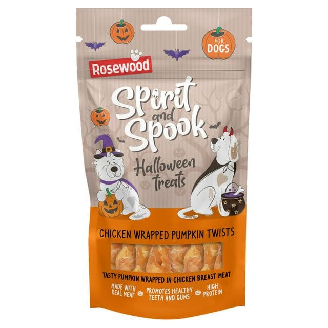 Rosewood 100g Spirit & Spook Chicken Wrapped Pumpkin Twists Halloween Dog Treats - gallery image 1
