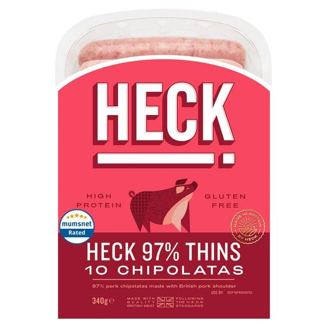 Heck 97% Pork Gluten Free Chipolata Sausages Pack x10 340g - gallery image 1