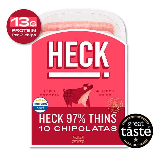 Heck 97% Pork Gluten Free Chipolata Sausages Pack x10 340g - gallery image 2