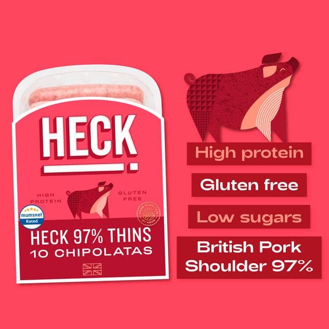 Heck 97% Pork Gluten Free Chipolata Sausages Pack x10 340g - gallery image 2
