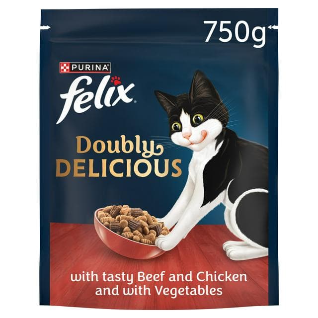 Felix Doubly Delicious Beef Chicken & Vegetables Dry Cat Food 750g - gallery image 1